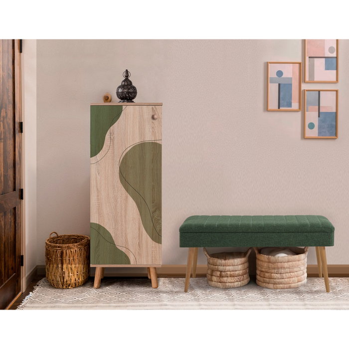 Hanah Home 925 - 1070 Juego de Muebles de Recibidor, Tablero Melamina, Lino, Sonomo y Verde, Zapatero 50x135x38cm, Banco 105x50x40cm
